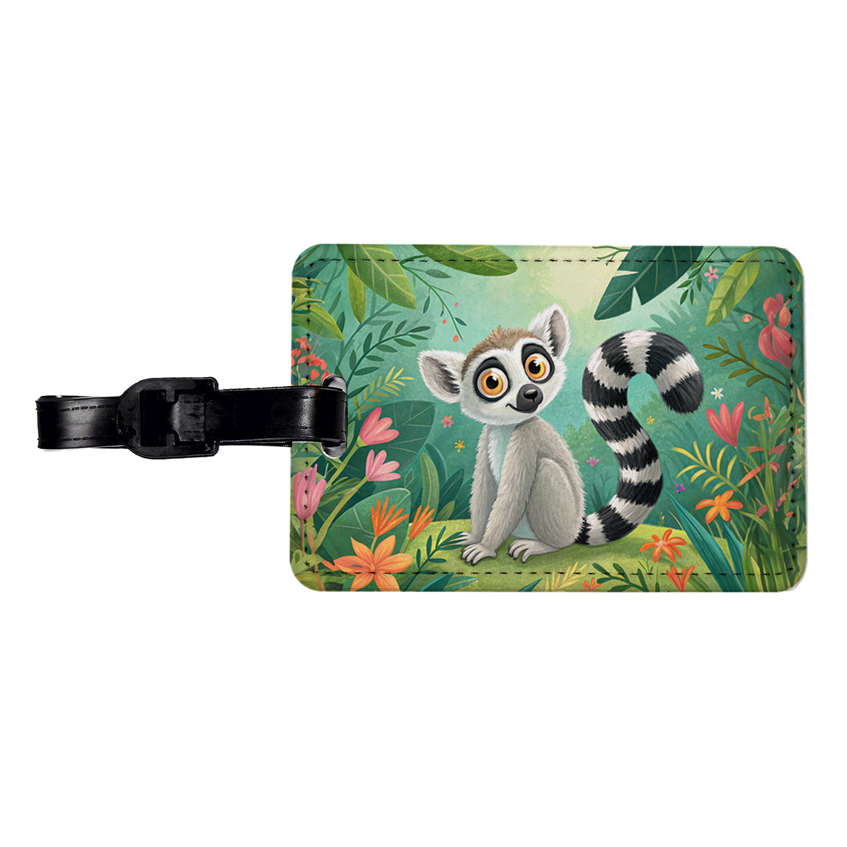 Ring-Tailed Lemur Children's Illustration Style Travel Faux Leather Luggage Tag