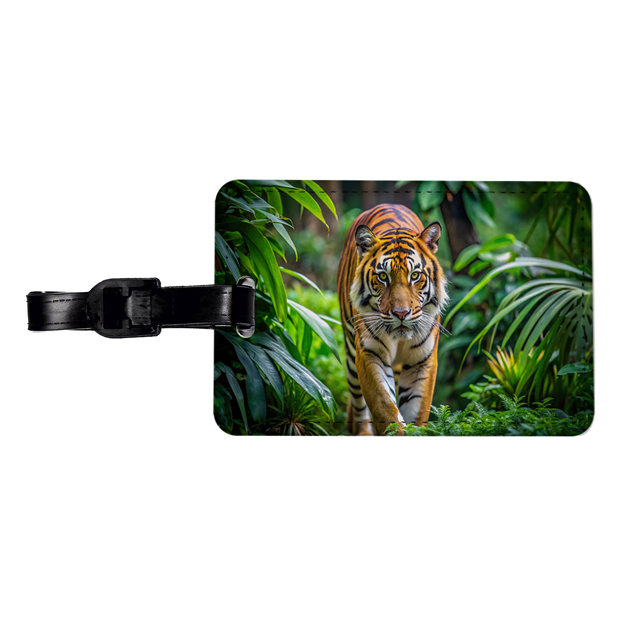 Tiger Stalking Prey In The Jungle Travel Faux Leather Luggage Tag