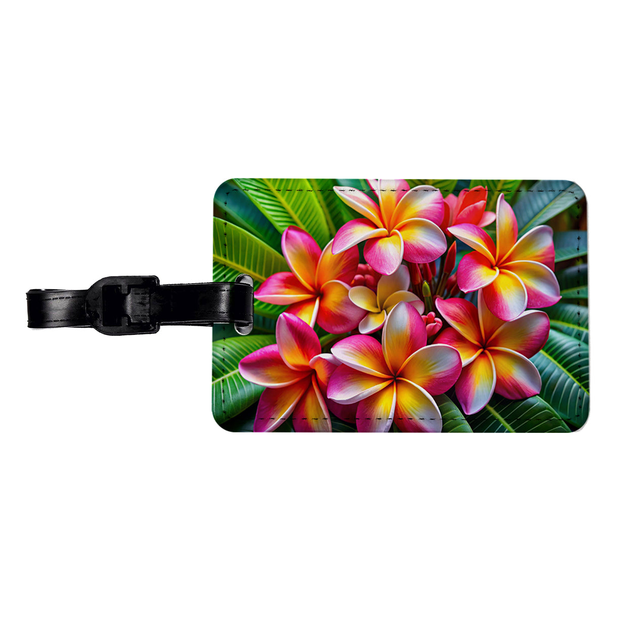 Tropical Pink Yellow Plumeria Flowers Travel Faux Leather Luggage Tag