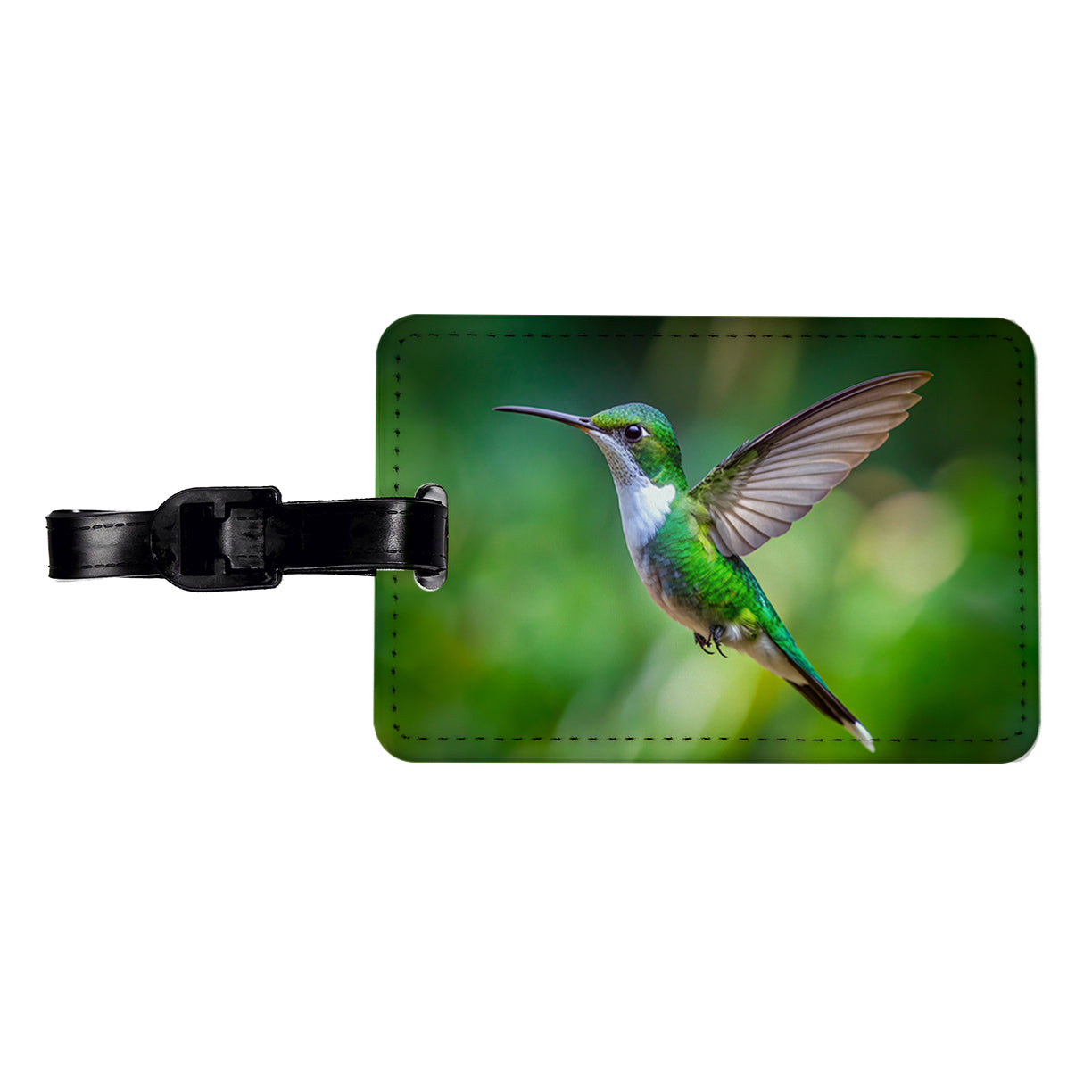 White Chested Emerald Hummingbird Backyard Bird Travel Faux Leather Luggage Tag