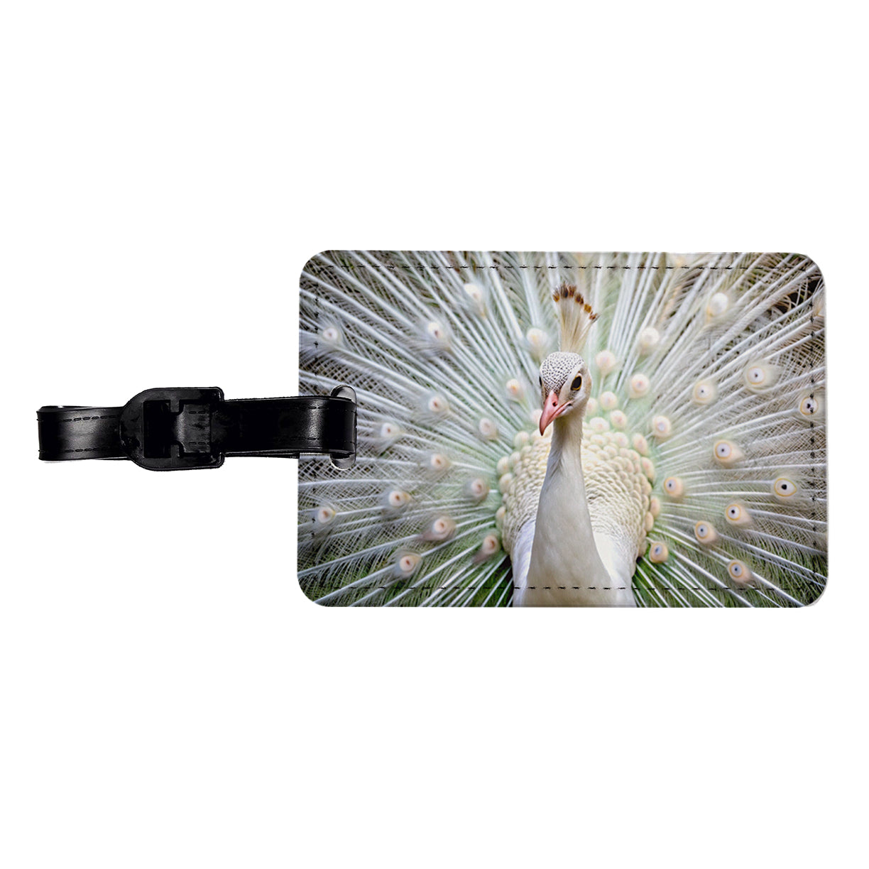 White Peacock Travel Faux Leather Luggage Tag