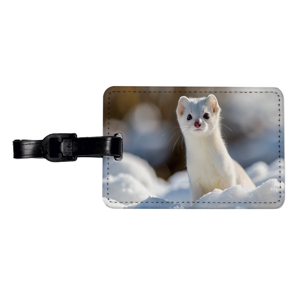 White Stoat Ermine In Snow Travel Faux Leather Luggage Tag