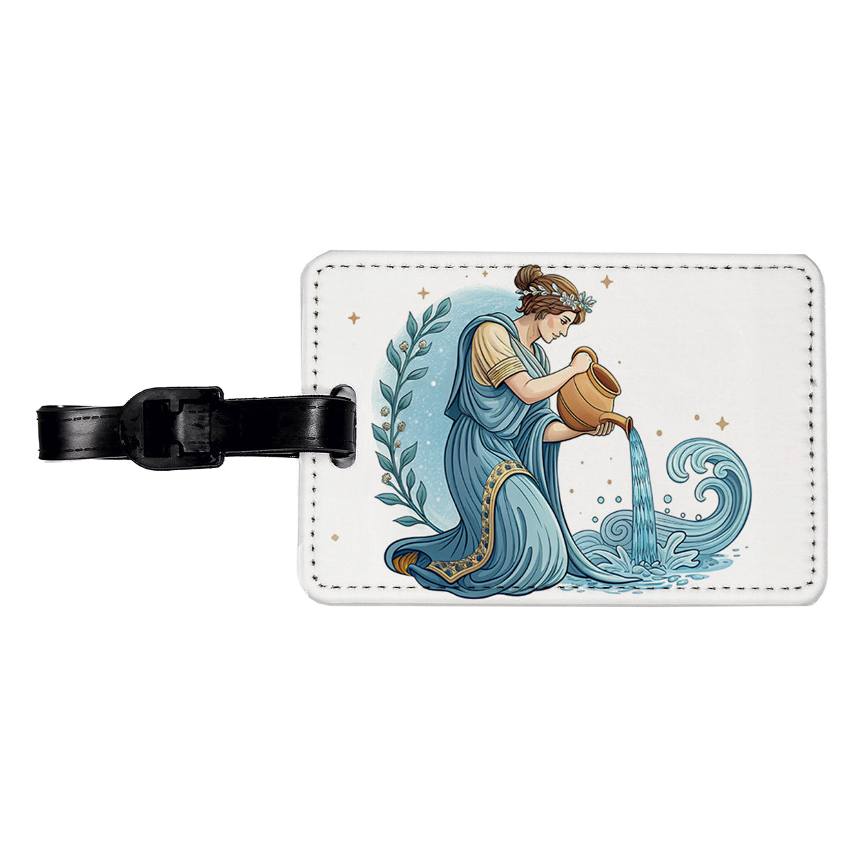 Zodiac Horoscope Symbol Aquarius Water Bearer Travel Faux Leather Luggage Tag