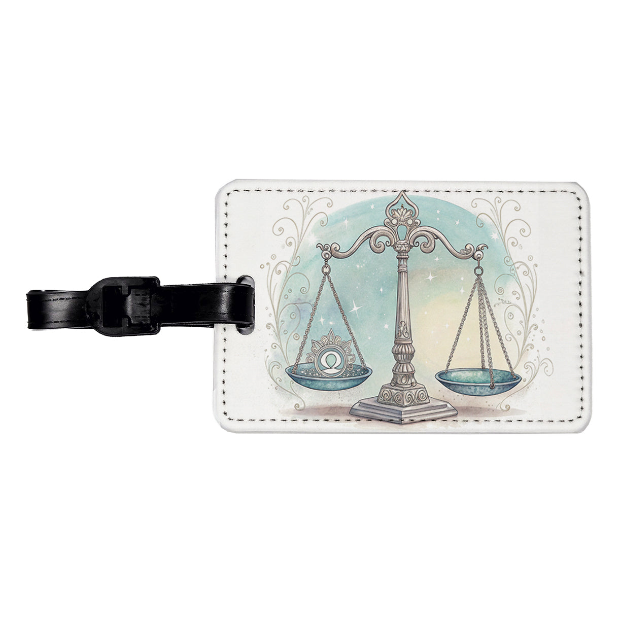 Zodiac Horoscope Symbol Libra Scales Travel Faux Leather Luggage Tag