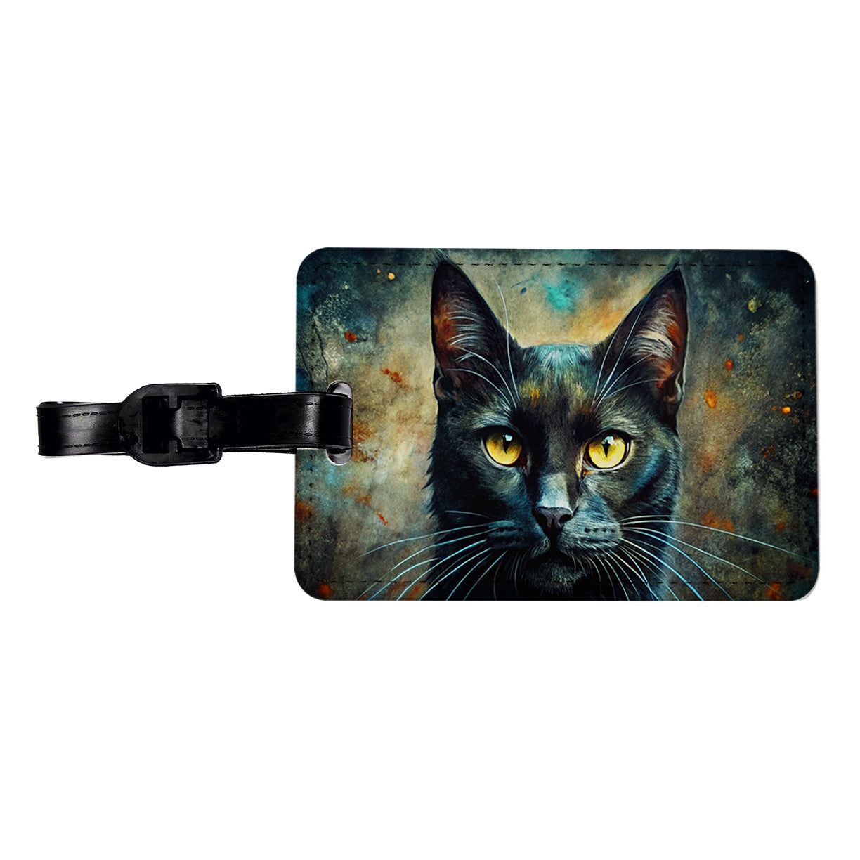 Black Cat Abstract Art Travel Faux Leather Luggage Tag