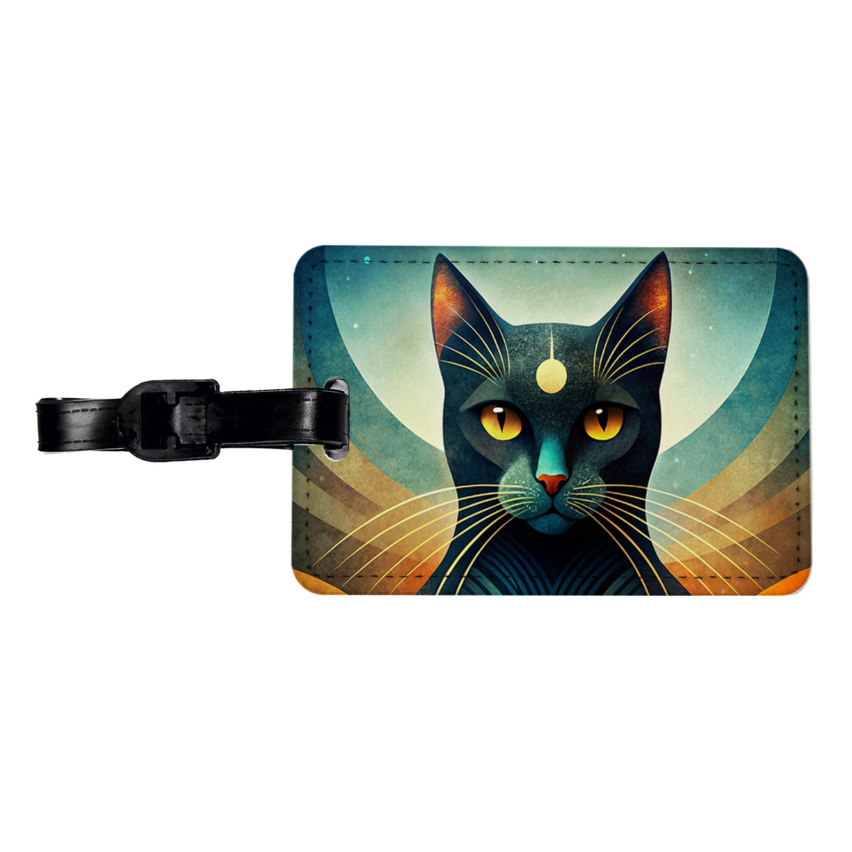 Black Cat Abstract Stylized Art Travel Faux Leather Luggage Tag