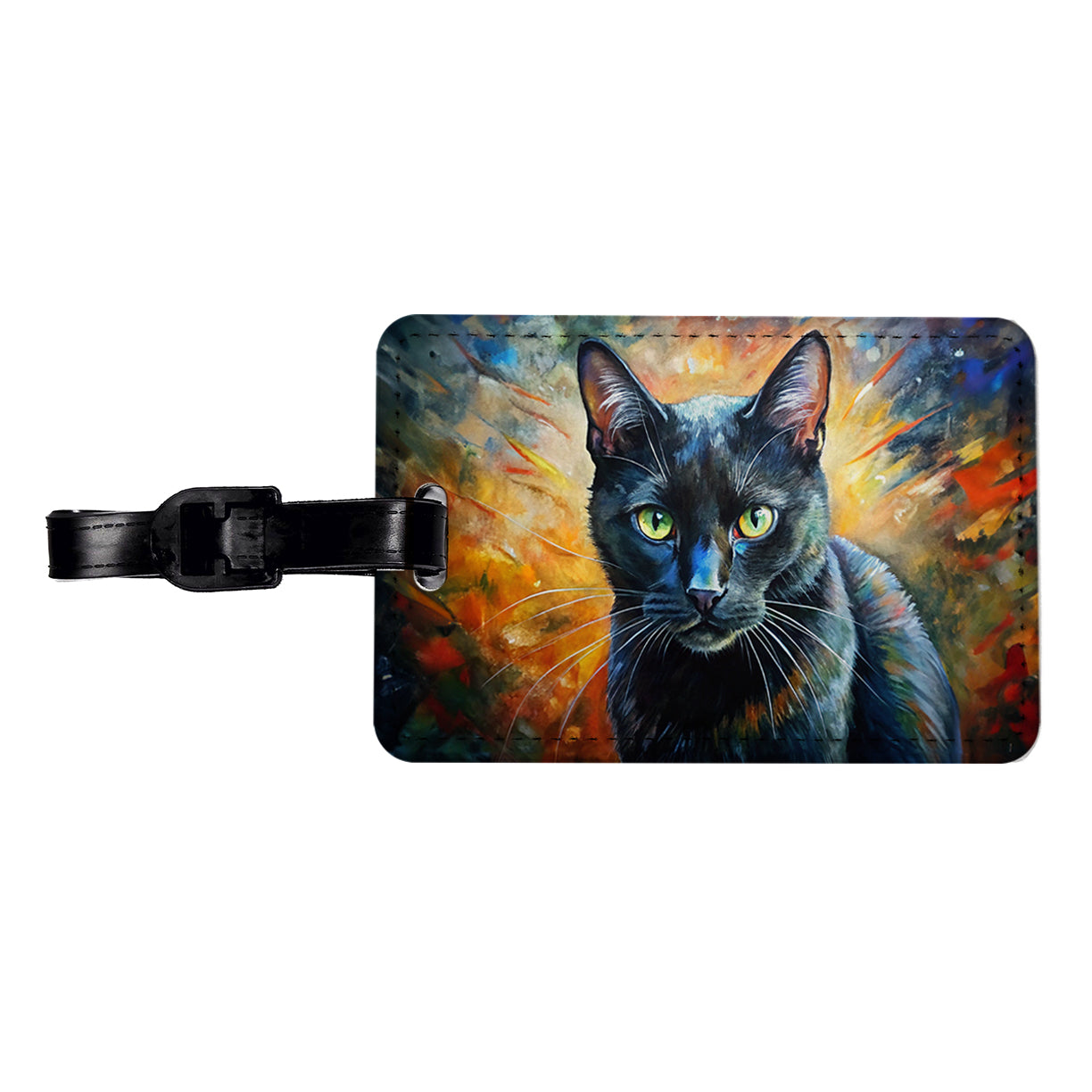 Black Cat Expressionism Art Travel Faux Leather Luggage Tag