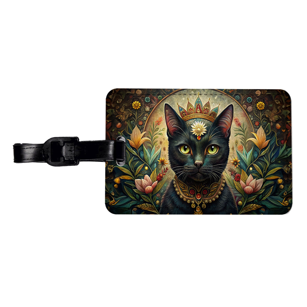 Black Cat French Bohemian Art Travel Faux Leather Luggage Tag
