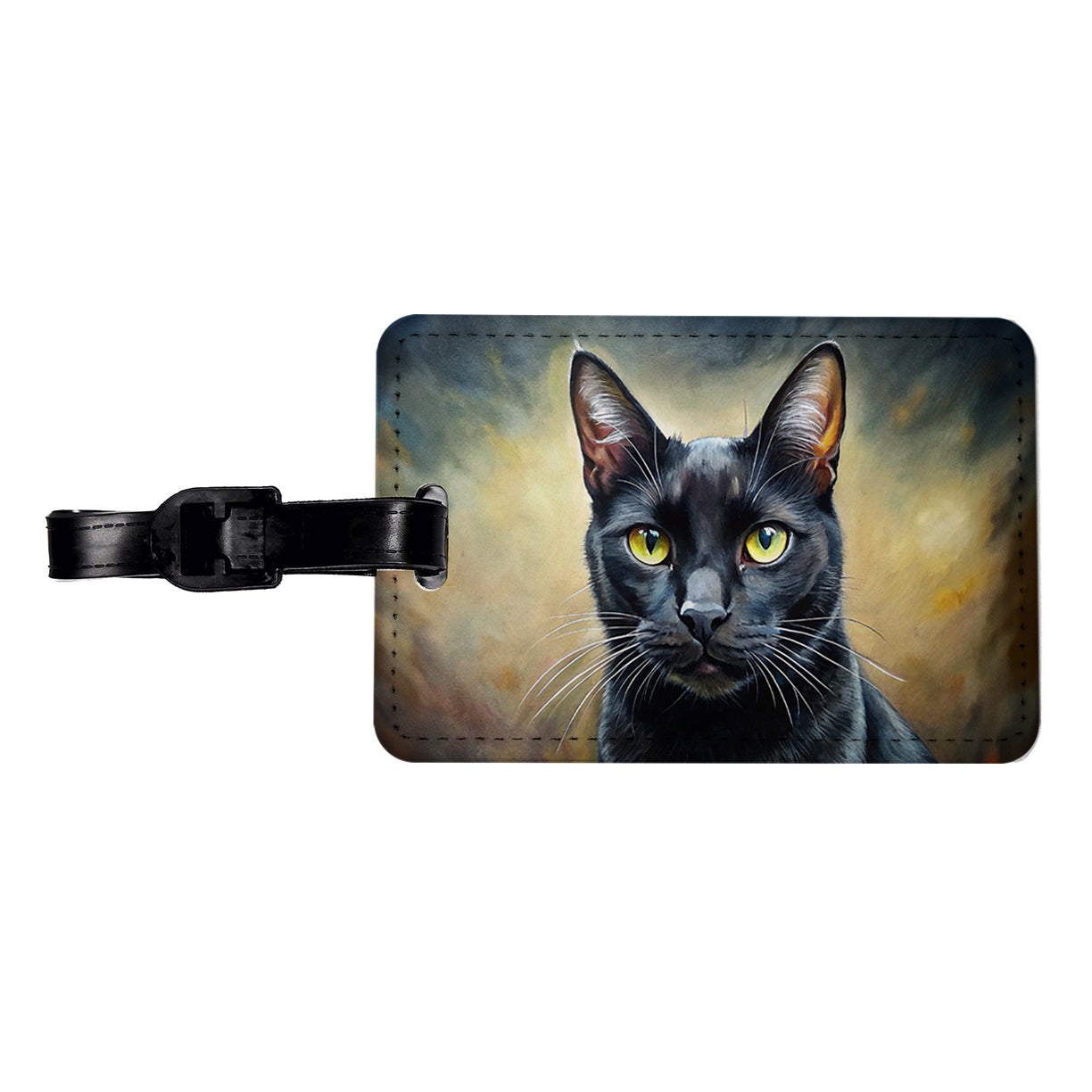 Black Cat Illustration Travel Faux Leather Luggage Tag