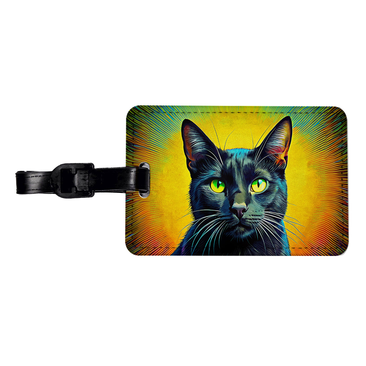 Black Cat Pop Art Travel Faux Leather Luggage Tag