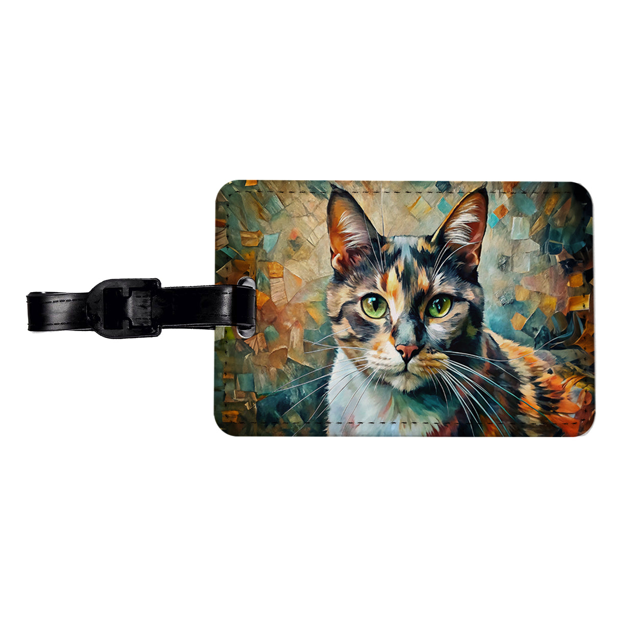 Calico Cat Abstract Art Travel Faux Leather Luggage Tag