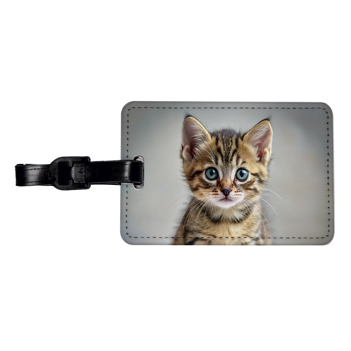 Tabby Cat Kitten Photo Travel Faux Leather Luggage Tag