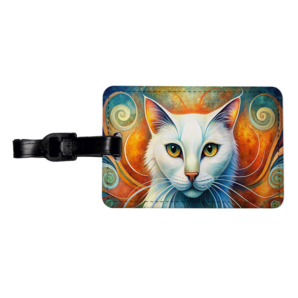 White Cat Abstract Stylized Art Travel Faux Leather Luggage Tag