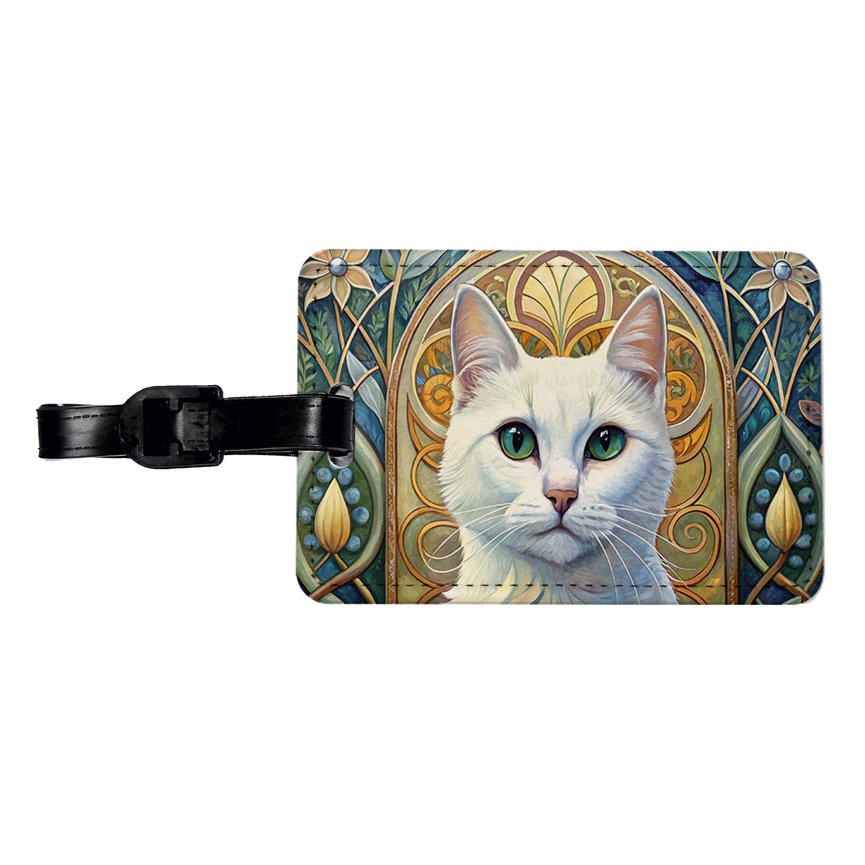 White Cat Art Nouveau Travel Faux Leather Luggage Tag