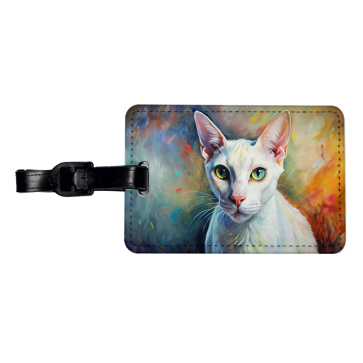 White Cat Expressionism Art Travel Faux Leather Luggage Tag