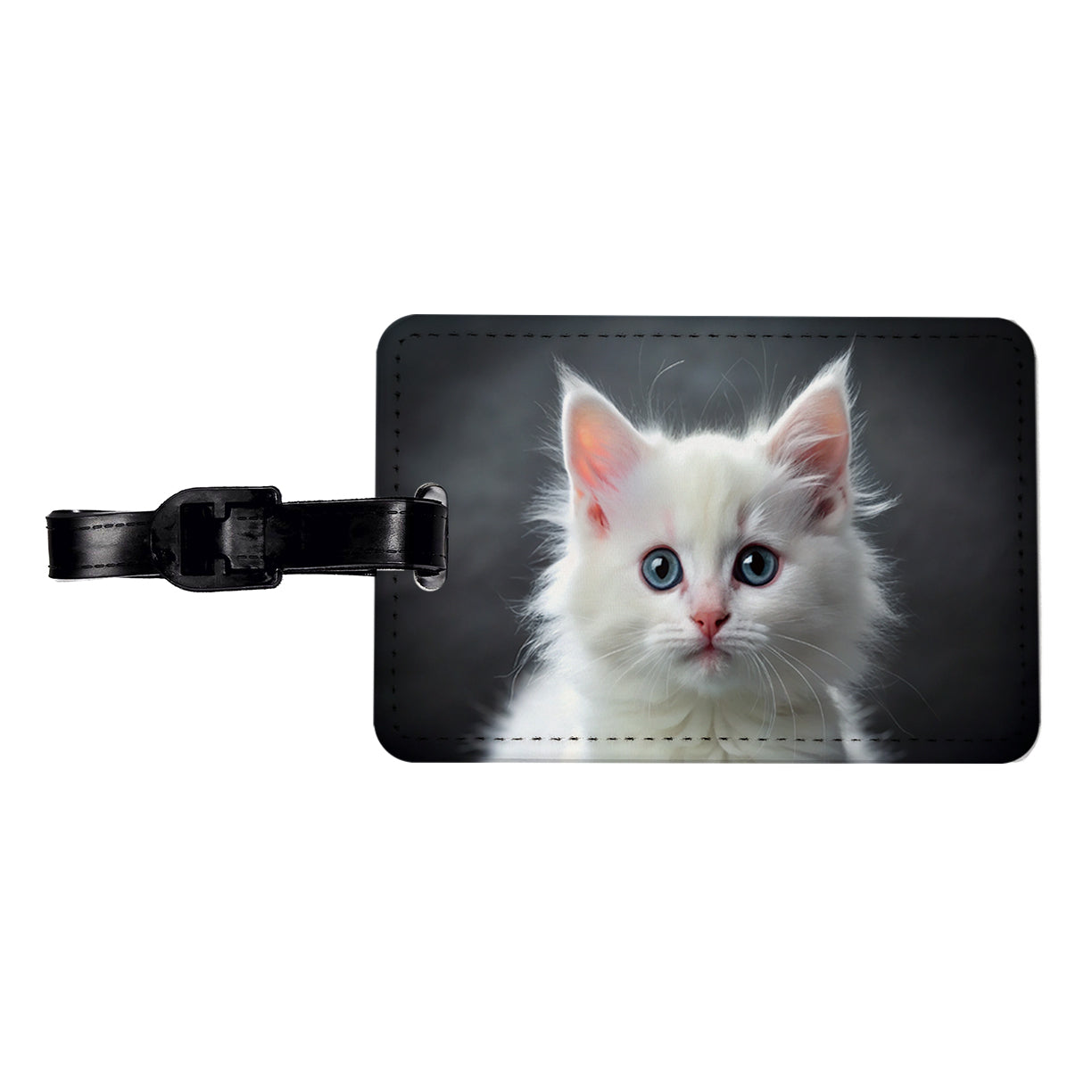 White Cat Kitten Photo Travel Faux Leather Luggage Tag
