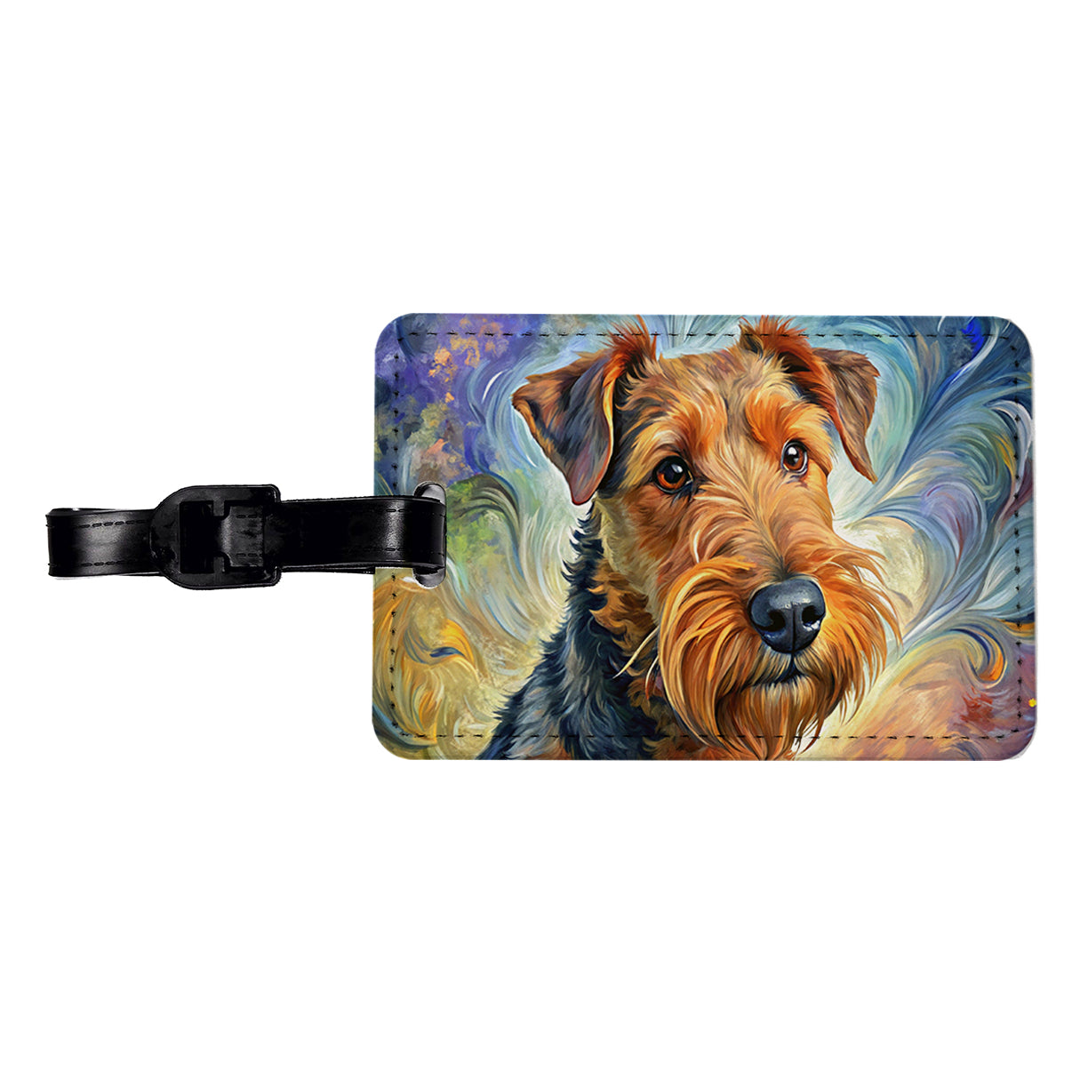 Airedale Terrier Dog Expressionism Art Travel Faux Leather Luggage Tag