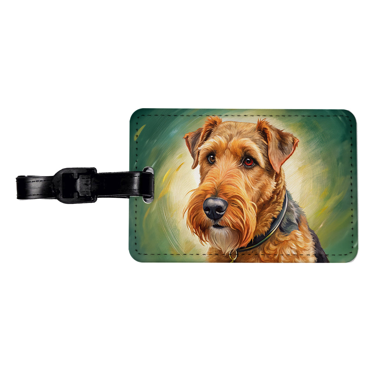 Airedale Terrier Dog Illustration Travel Faux Leather Luggage Tag