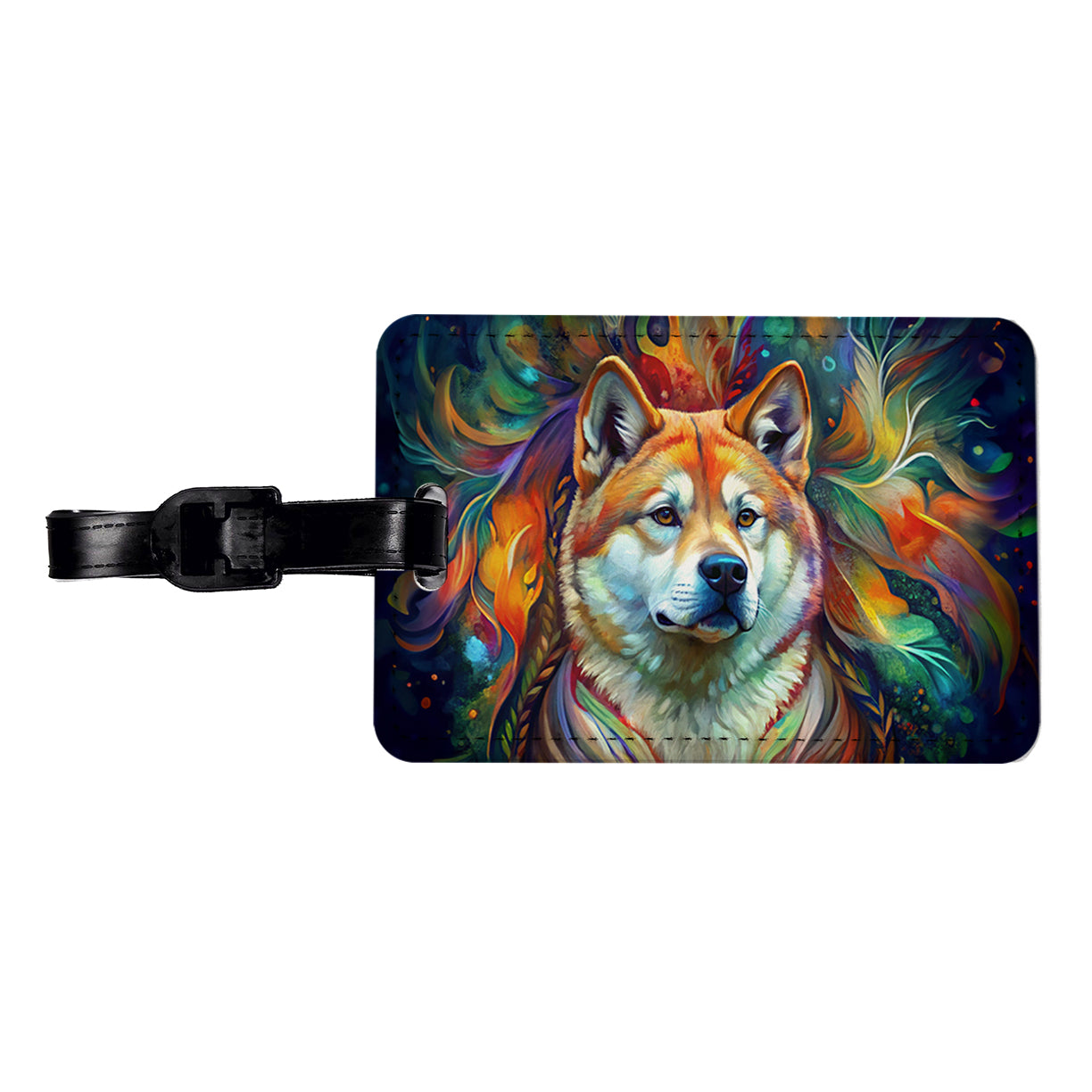 Akita Dog Abstract Art Travel Faux Leather Luggage Tag