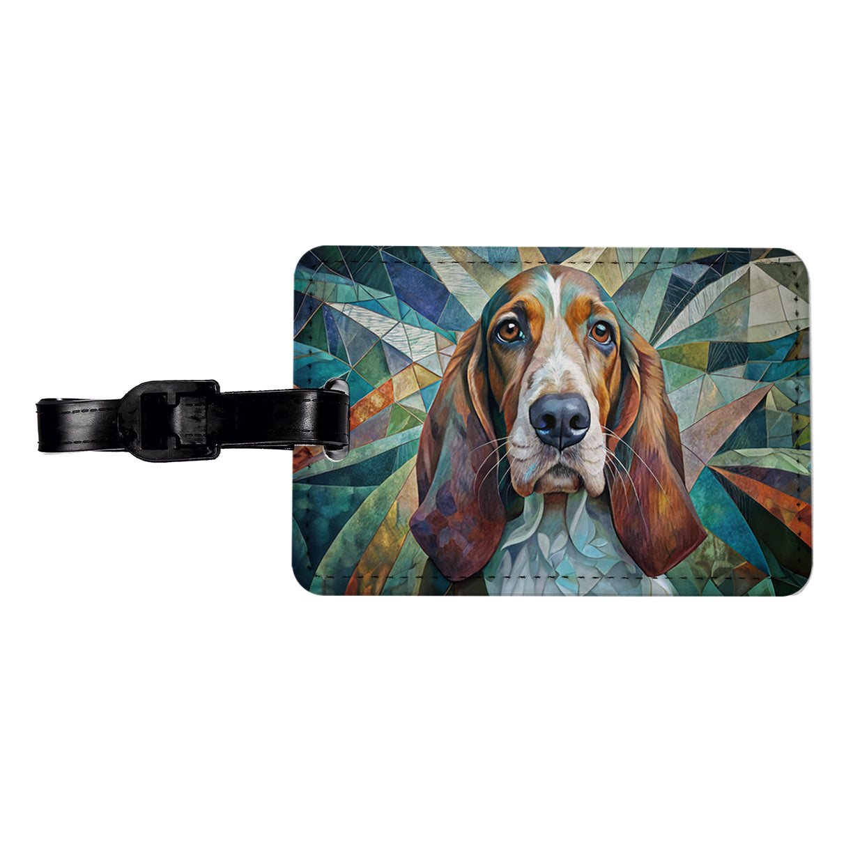 Basset Hound Dog Abstract Art Travel Faux Leather Luggage Tag