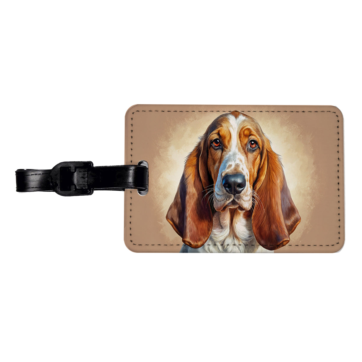 Basset Hound Dog Illustration Travel Faux Leather Luggage Tag