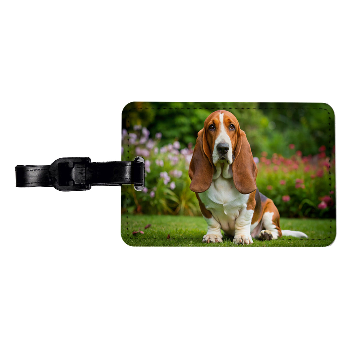 Basset Hound Dog Photo Travel Faux Leather Luggage Tag