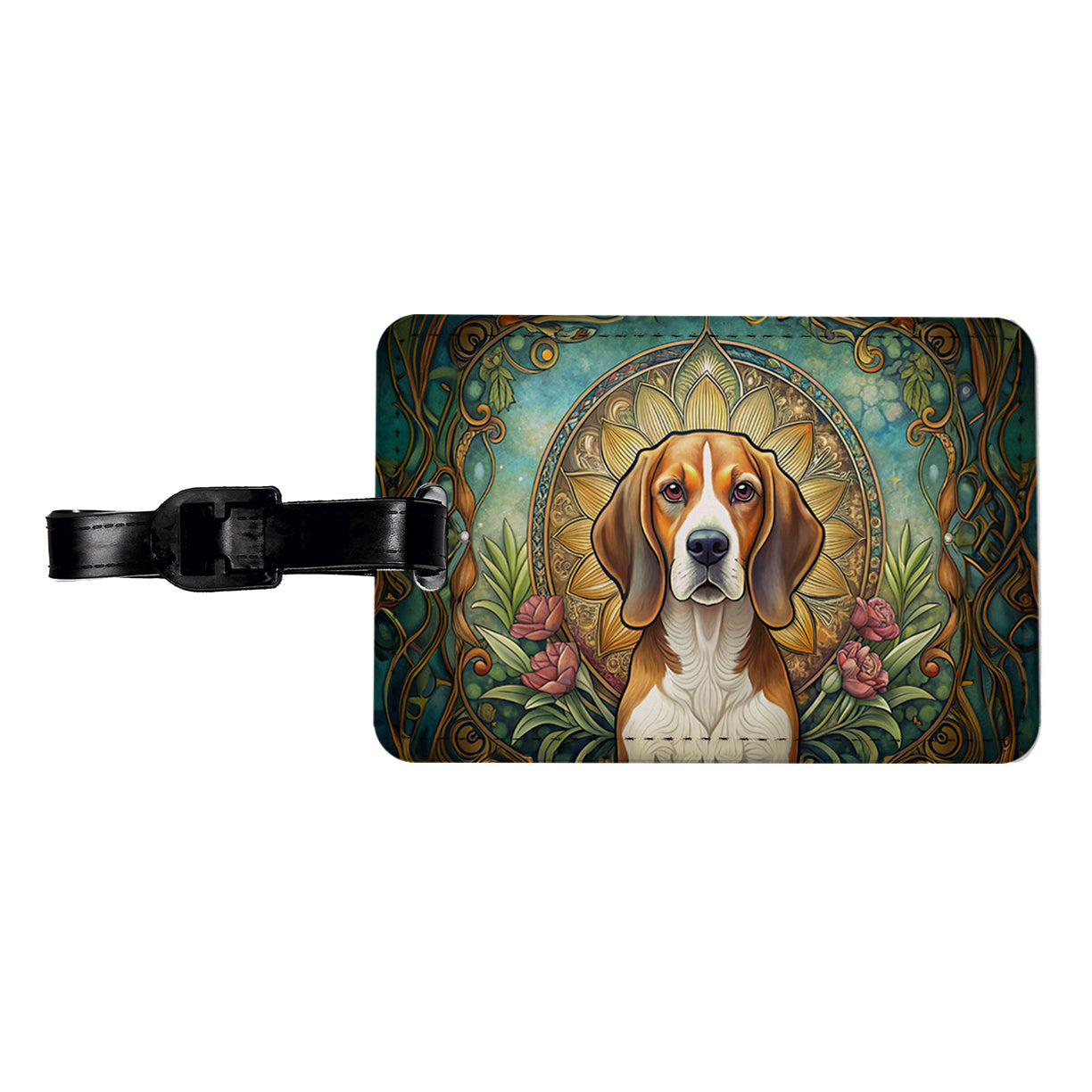 Beagle Dog Art Nouveau Travel Faux Leather Luggage Tag