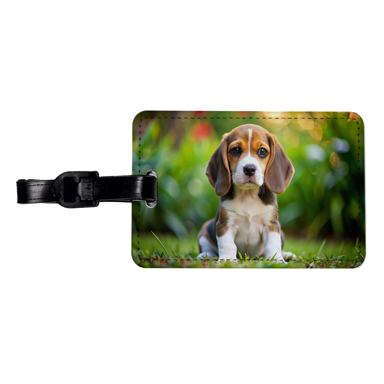 Beagle Dog Puppy Photo Travel Faux Leather Luggage Tag