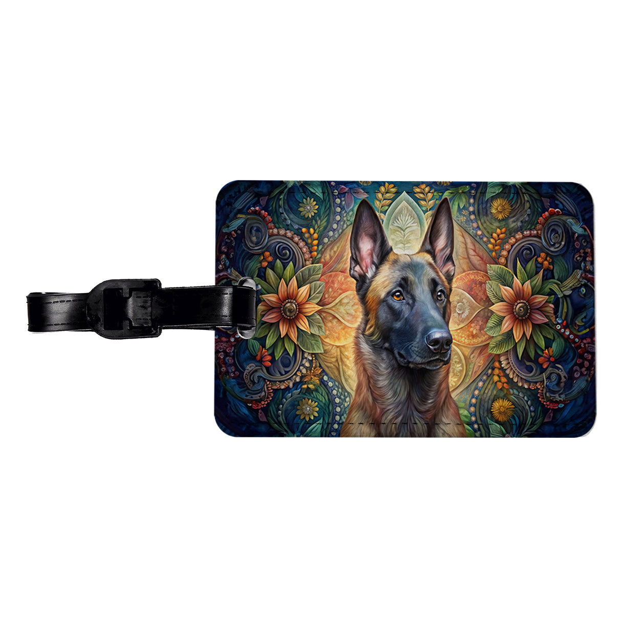 Belgian Malinois Dog Bohemian Art Travel Faux Leather Luggage Tag