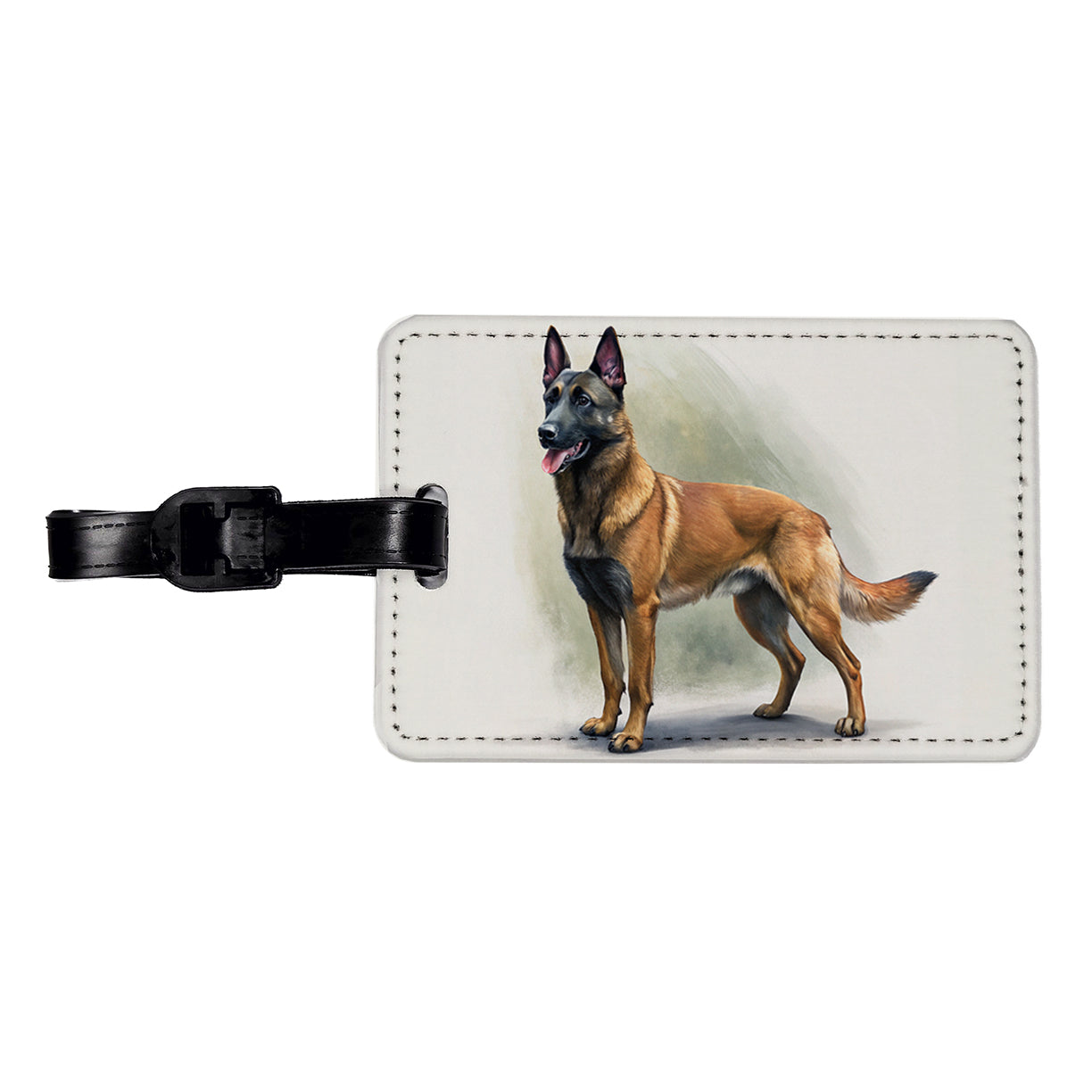 Belgian Malinois Dog Illustration Travel Faux Leather Luggage Tag