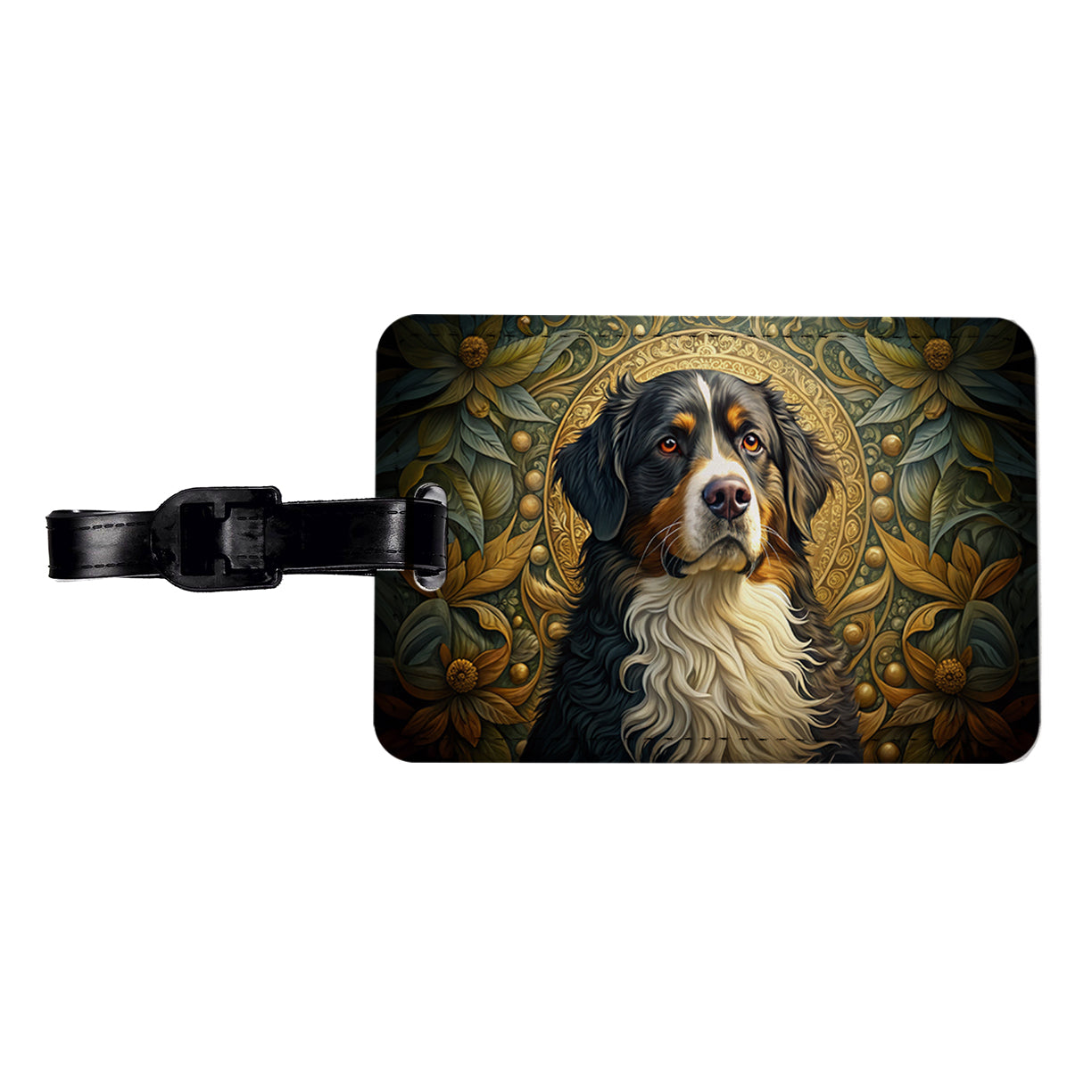 Bernese Mountain Dog Art Nouveau Travel Faux Leather Luggage Tag