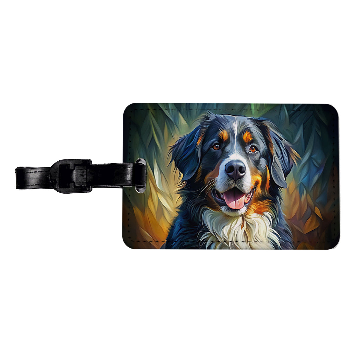 Bernese Mountain Dog Expressionism Art Travel Faux Leather Luggage Tag