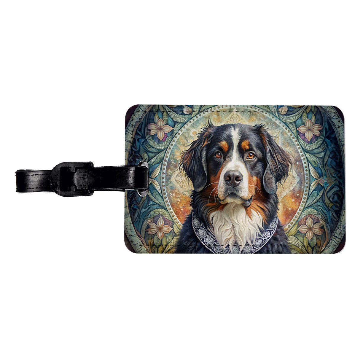 Bernese Mountain Dog French Bohemian Art Travel Faux Leather Luggage Tag