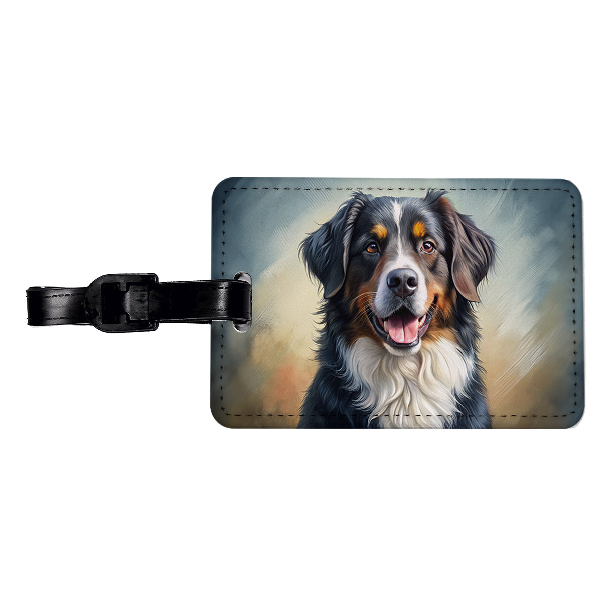 Bernese Mountain Dog Illustration Travel Faux Leather Luggage Tag
