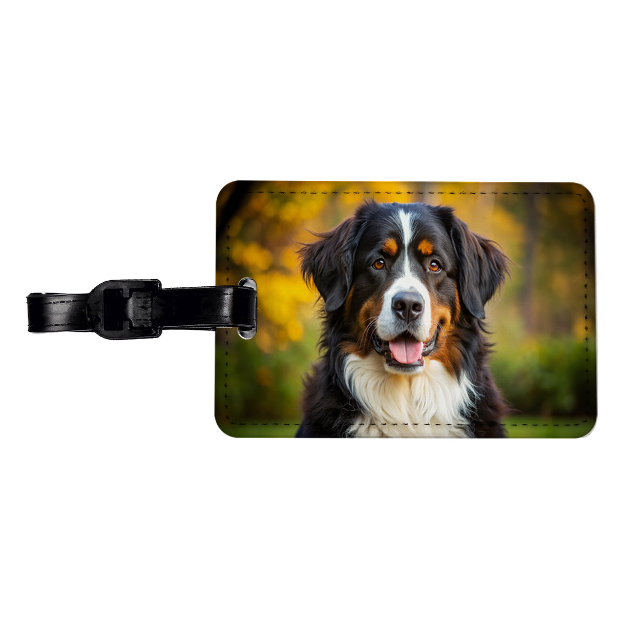 Bernese Mountain Dog Photo Travel Faux Leather Luggage Tag