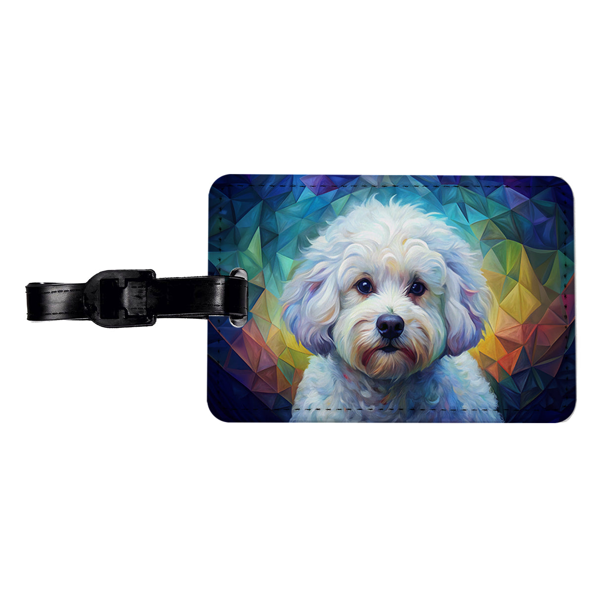 Bichon Frise Dog Abstract Art Travel Faux Leather Luggage Tag