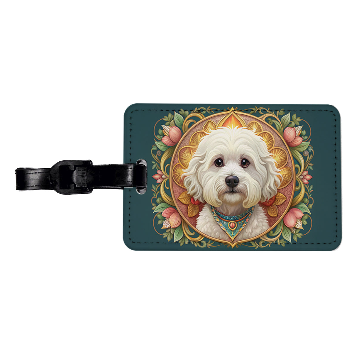 Bichon Frise Dog Art Nouveau Travel Faux Leather Luggage Tag