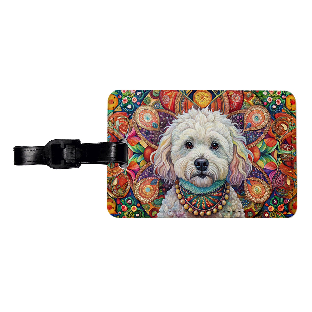 Bichon Frise Dog Bohemian Art Travel Faux Leather Luggage Tag