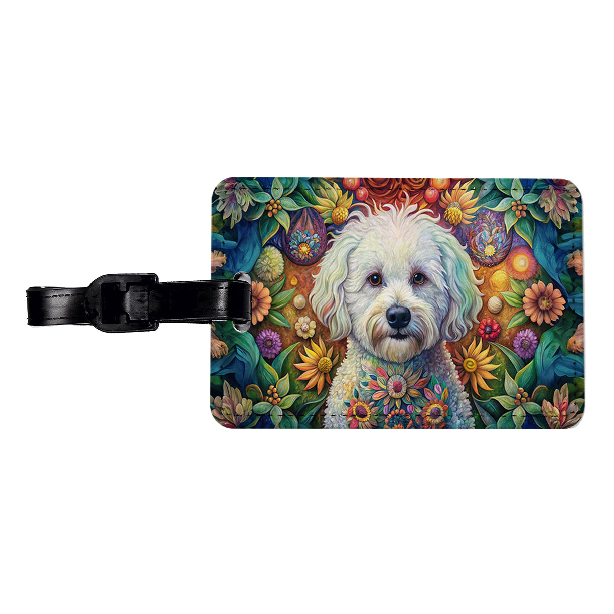 Bichon Frise Dog French Bohemian Art Travel Faux Leather Luggage Tag