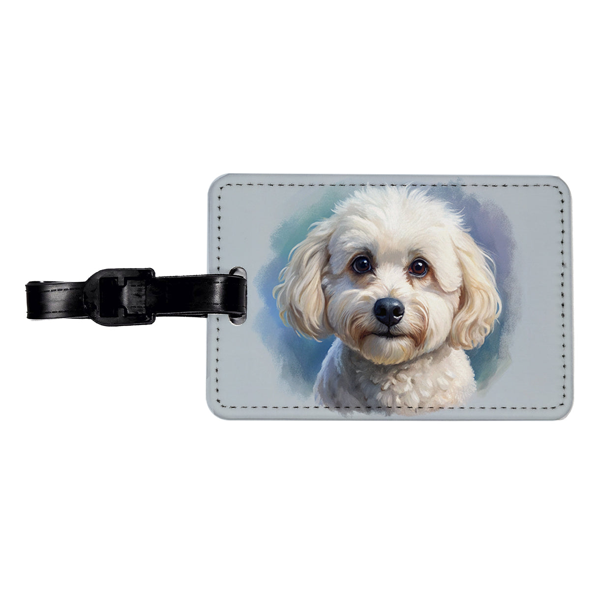 Bichon Frise Dog Illustration Travel Faux Leather Luggage Tag