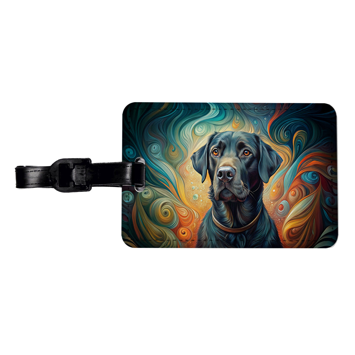 Black Labrador Retriever Dog Abstract Art Travel Faux Leather Luggage Tag
