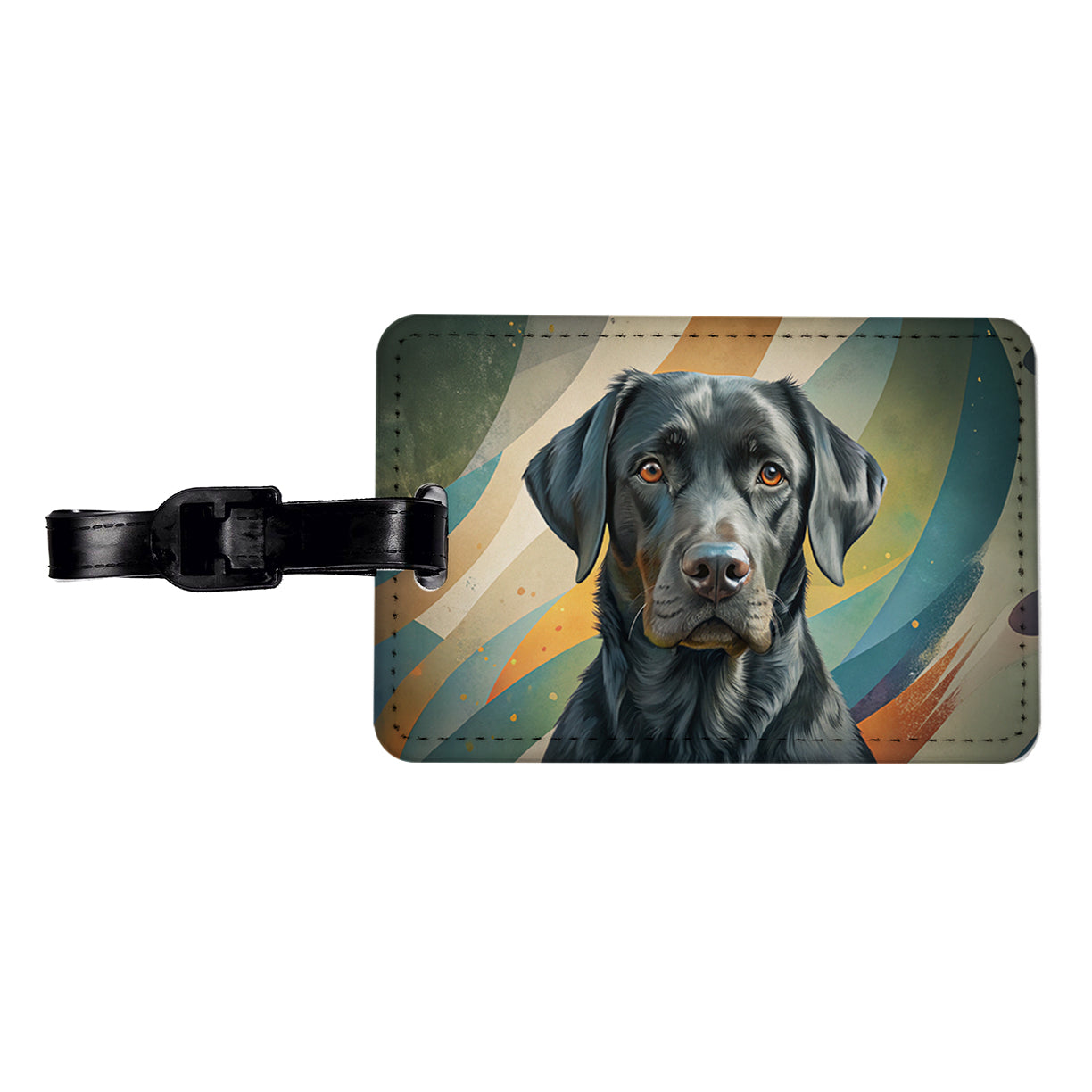 Black Labrador Retriever Dog Contemporary Art Travel Faux Leather Luggage Tag