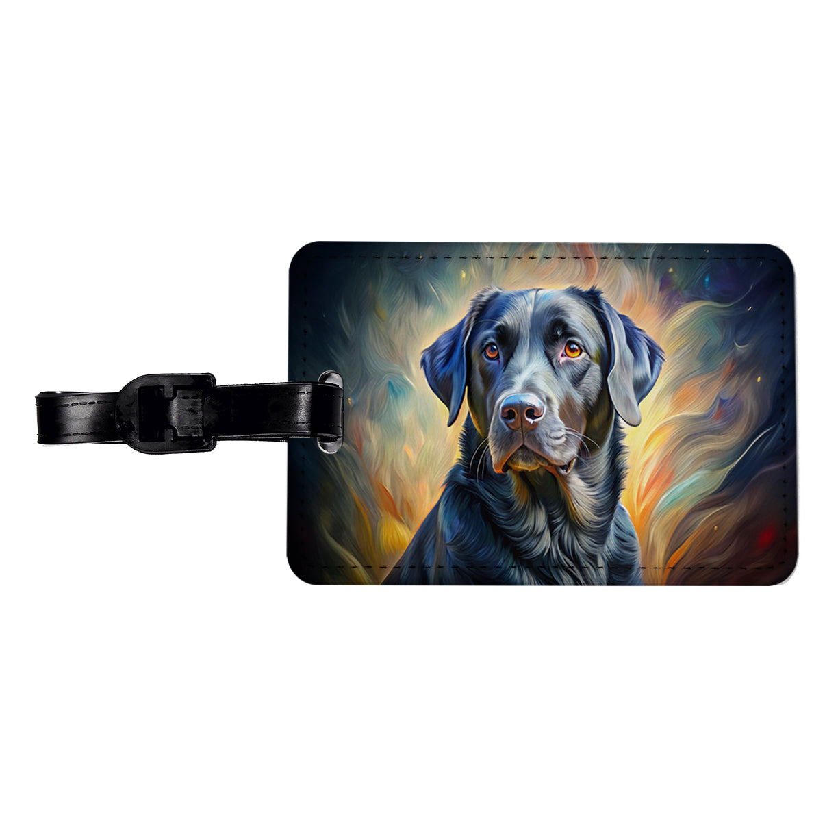 Black Labrador Retriever Dog Expressionism Art Travel Faux Leather Luggage Tag