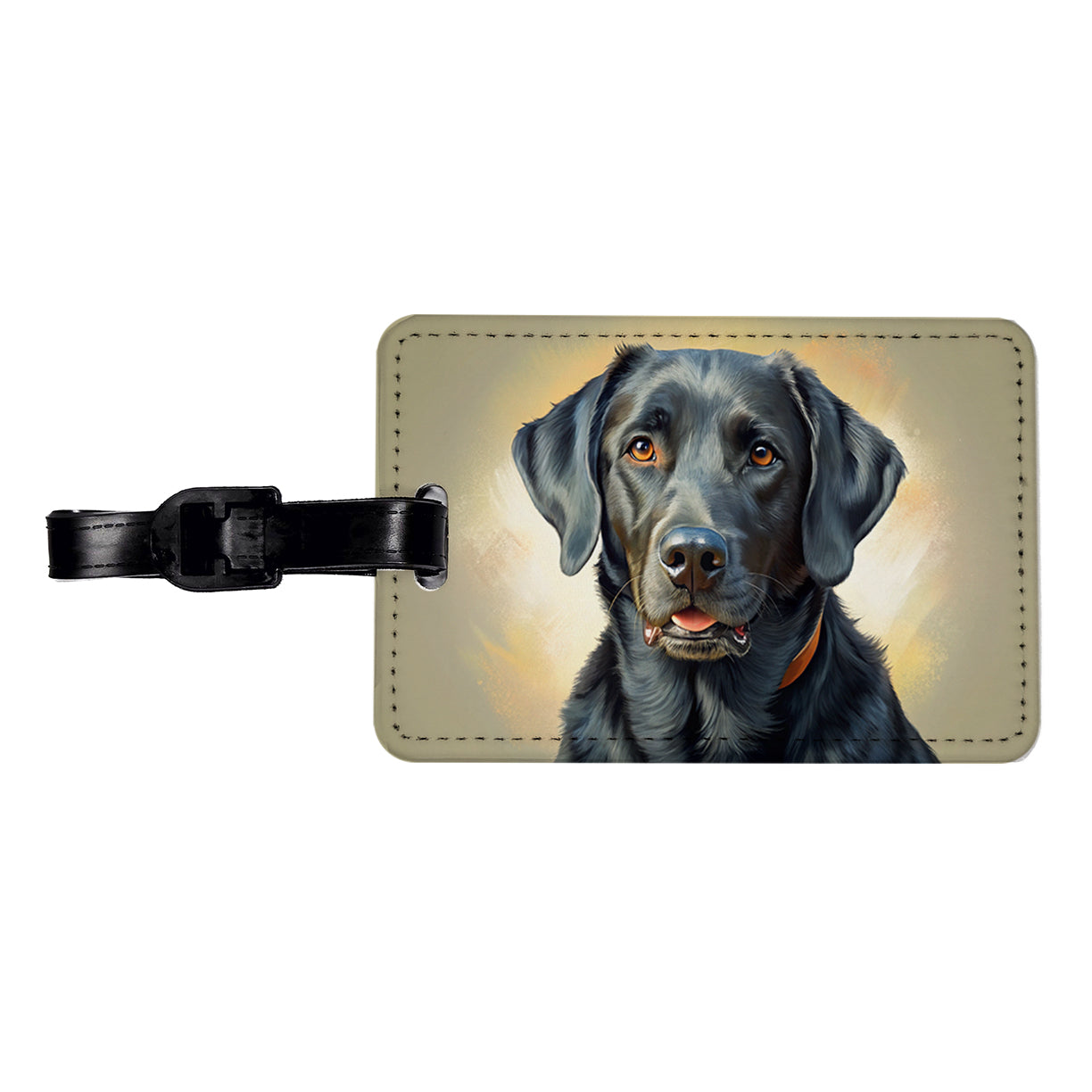 Black Labrador Retriever Dog Illustration Travel Faux Leather Luggage Tag