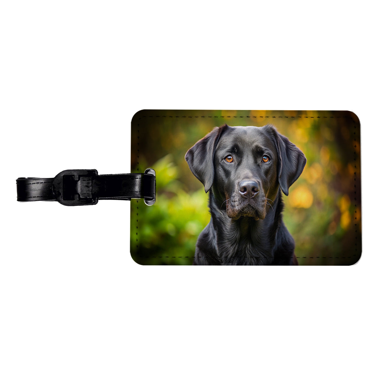 Black Labrador Retriever Dog Photo Travel Faux Leather Luggage Tag