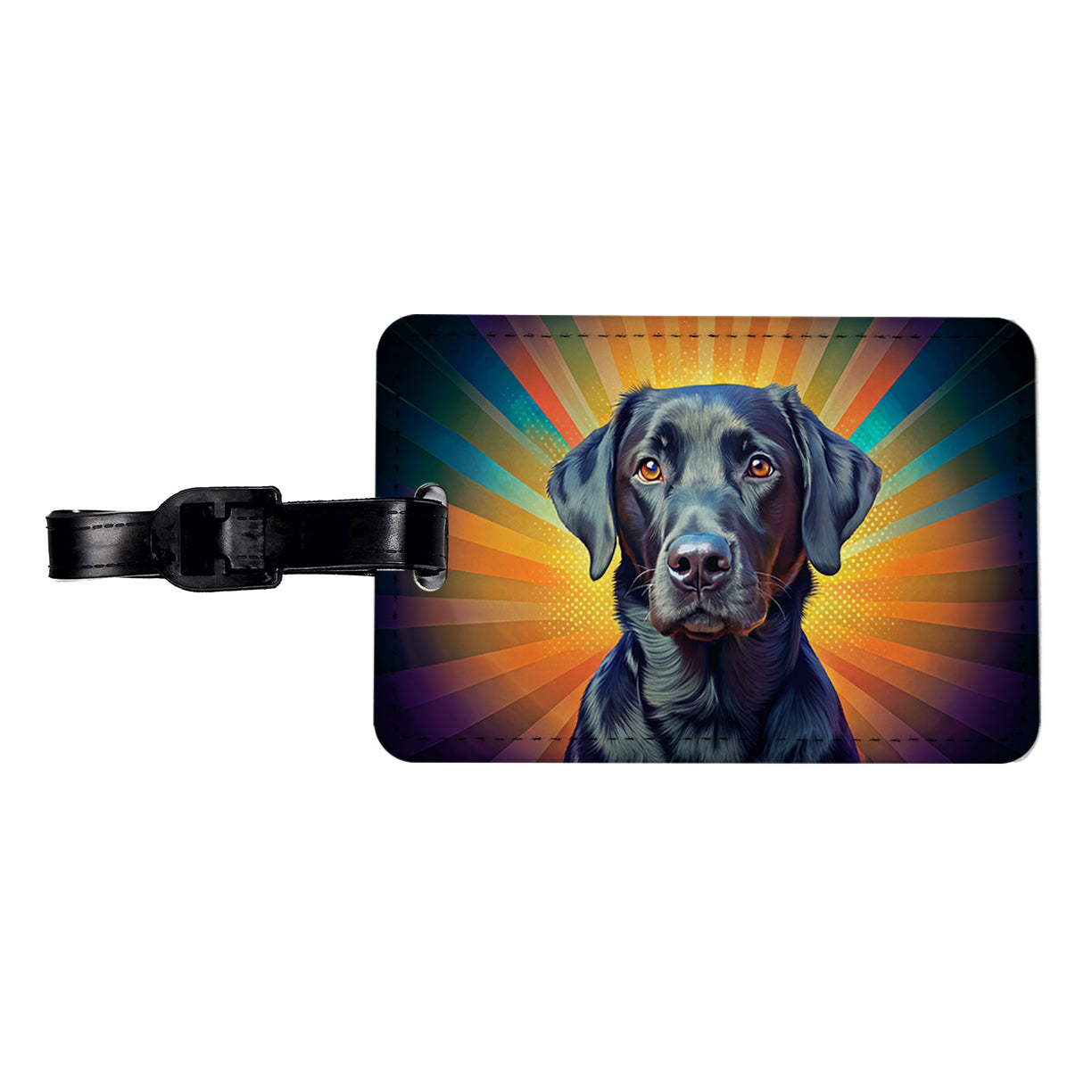 Black Labrador Retriever Dog Pop Art Travel Faux Leather Luggage Tag