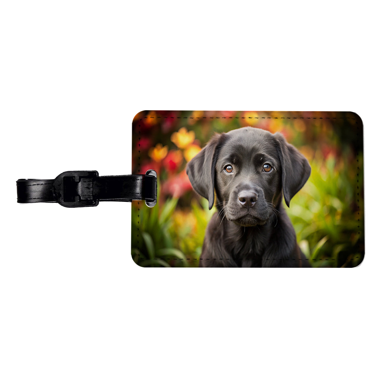 Black Labrador Retriever Dog Puppy Photo Travel Faux Leather Luggage Tag