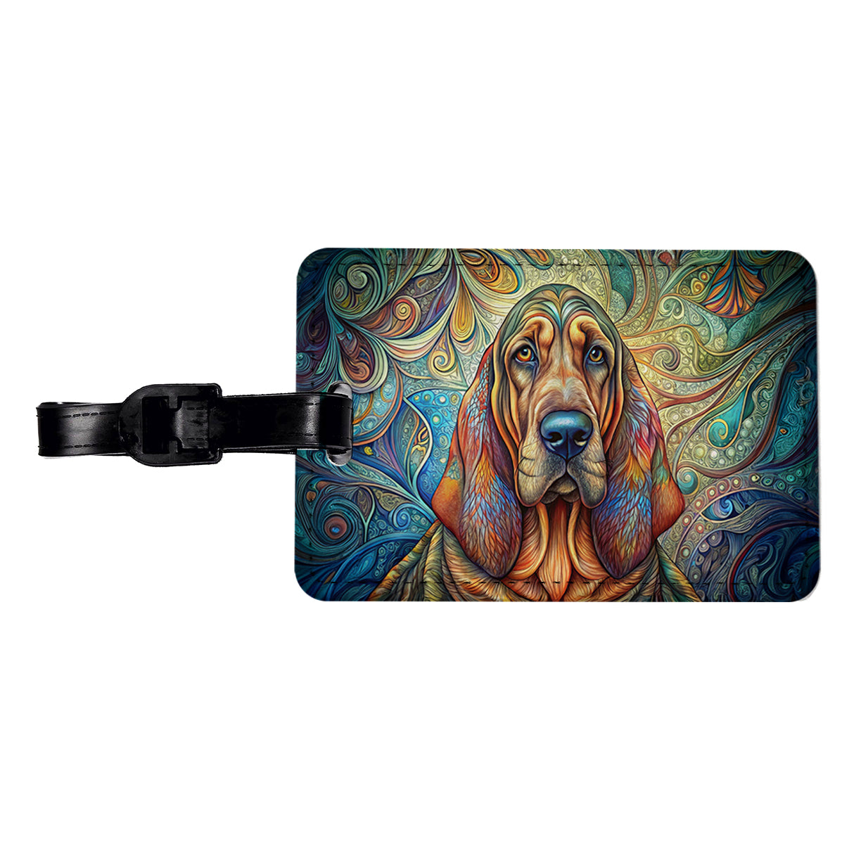 Bloodhound Dog Bohemian Art Travel Faux Leather Luggage Tag