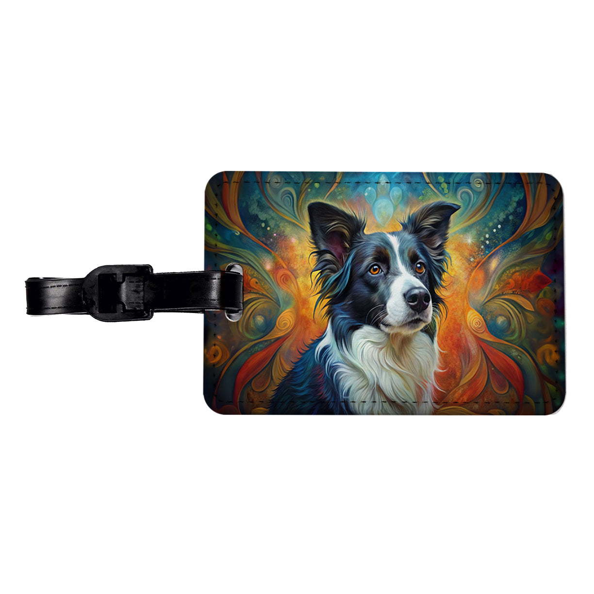Border Collie Dog Abstract Art Travel Faux Leather Luggage Tag