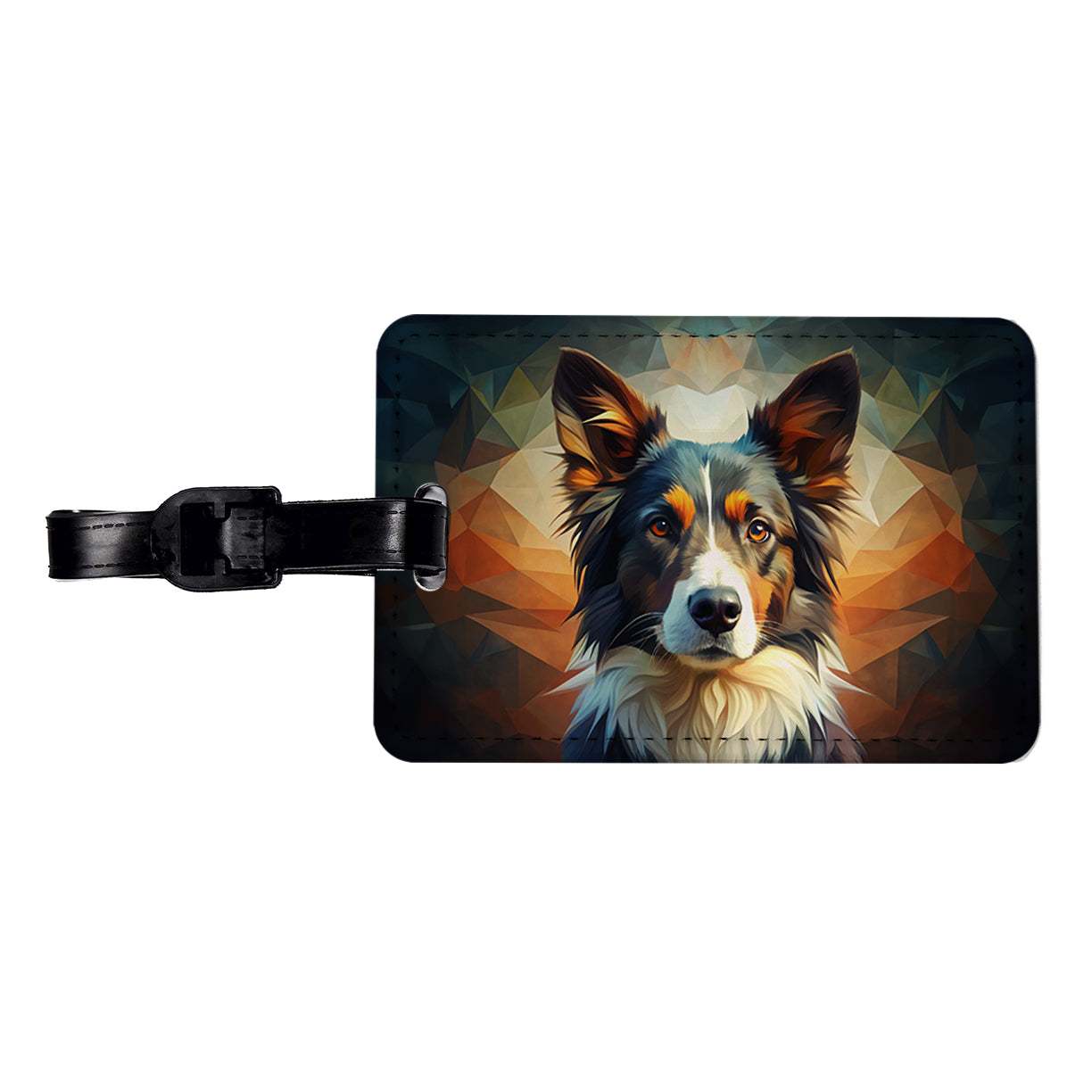 Border Collie Dog Abstract Stylized Art Travel Faux Leather Luggage Tag